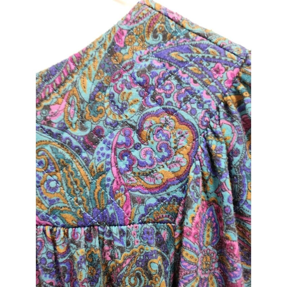 Vintage Miss Elaine Womens Nightgown Medium Blue Pink Paisley 1/2 Zip House Coat - Picture 7 of 7